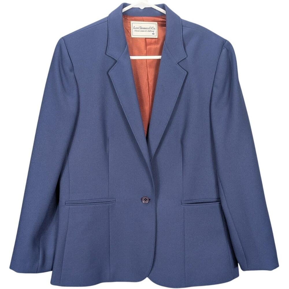 Vintage Levis Blazer Womens 14 Blue Two Button Lined Notched Lapel Classic Retro